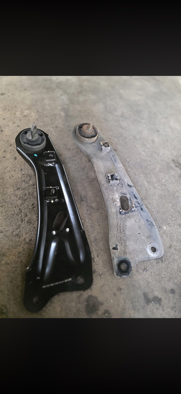New and worn Kia Ceed suspension arms shown side by side